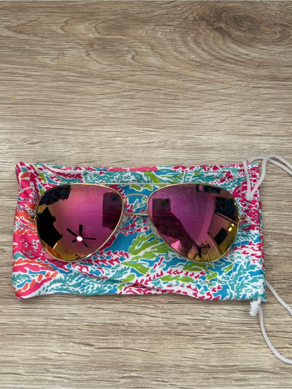 Lilly Pulitzer Mirrored Aviator Sunglasses + Pouch